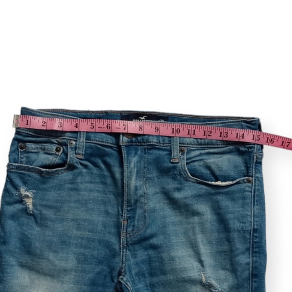 HOLLISTER MEN'S RIPPED LIGHT WASH BLUE  STRETCH SKINNY JEANS.SIZE W32 /L30 - Picture 7 of 15